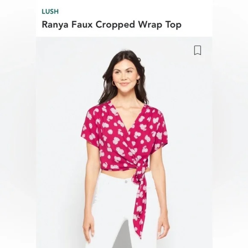 NWOT Lush XL Ranya Pink Floral faux Wrap Crop top Blouse Summer Boho Flattering